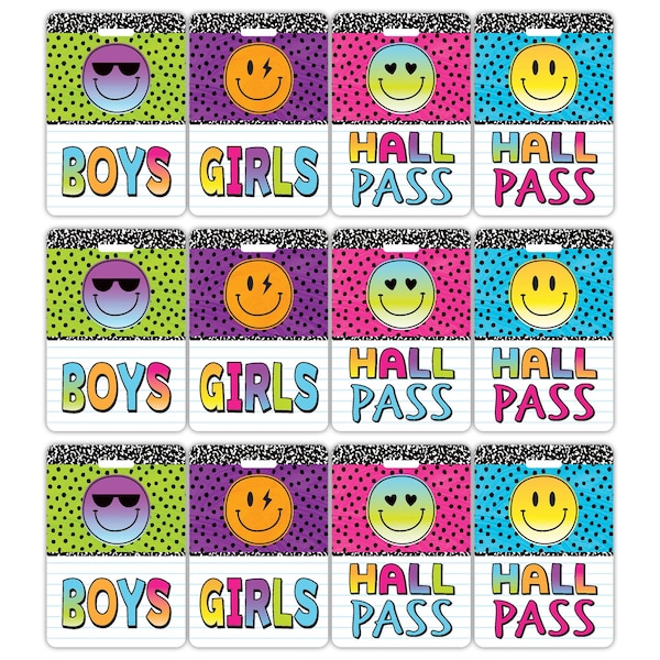 Teacher Created Resources Brights 4Ever Hall Pass with Lanyard, 4 Designs, 12PK 20322 - main